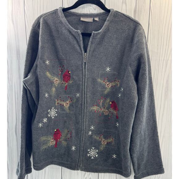 Croft & Barrow Sweaters - Vintage Croft Barrow Cardinal Fleece Womens Full Zip Size XL Gray  Embroidered